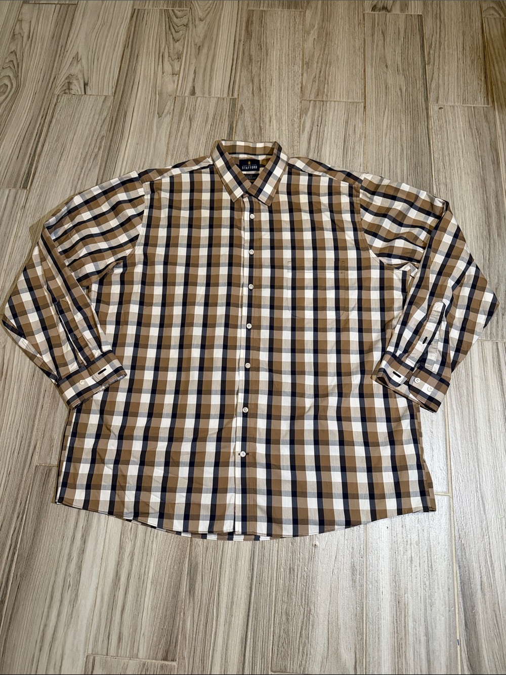 Stafford Men's Plaid Button-Down Shirt - Brown White Black